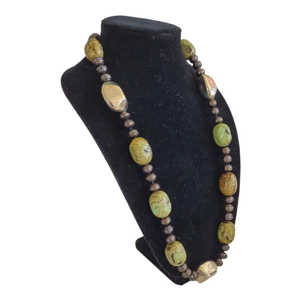 Chunky Jasper Stone Statement Necklace Organic Stones Beads Southwestern Silver
